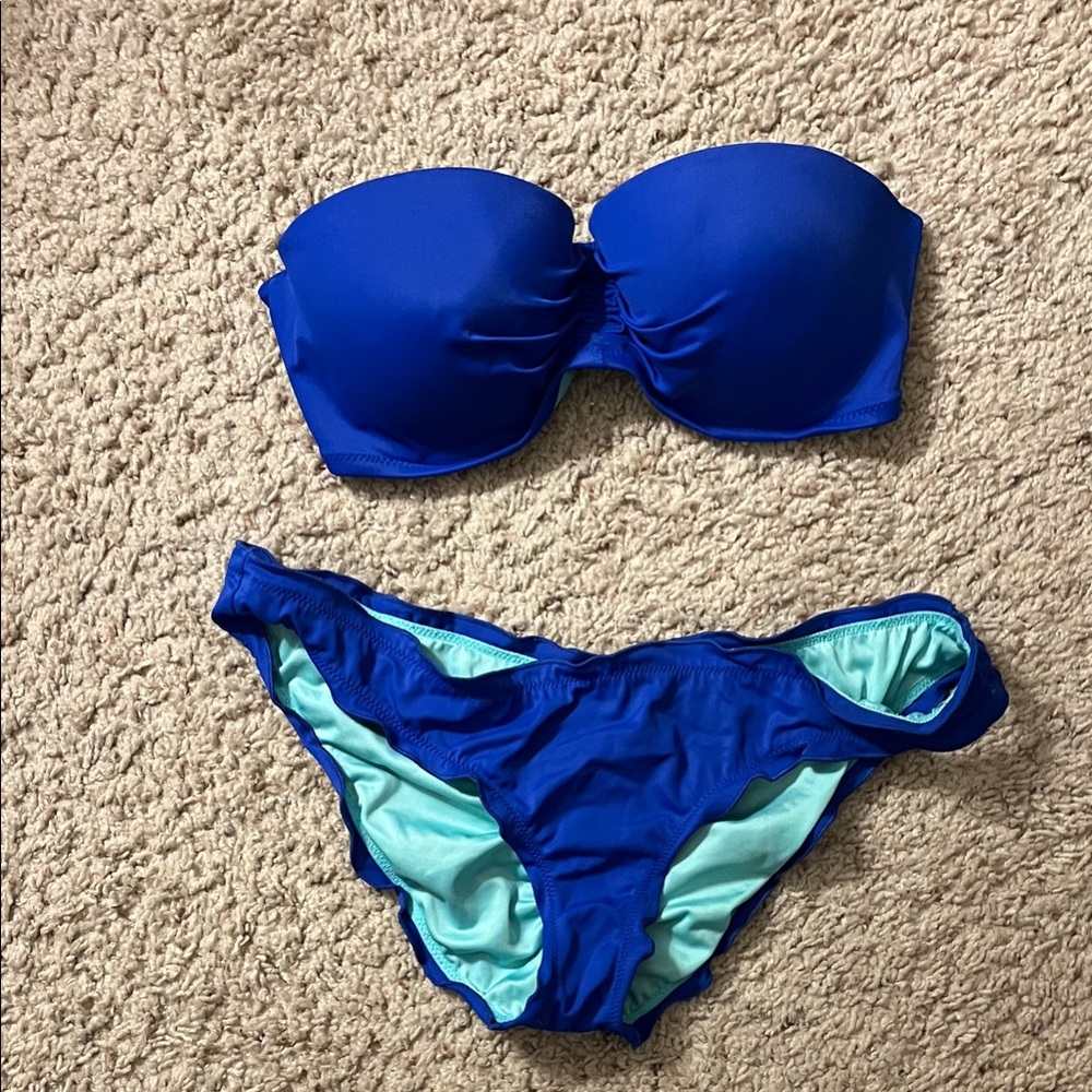 Victoria's Secret Blue with Teal liner Swim suit and strapless top